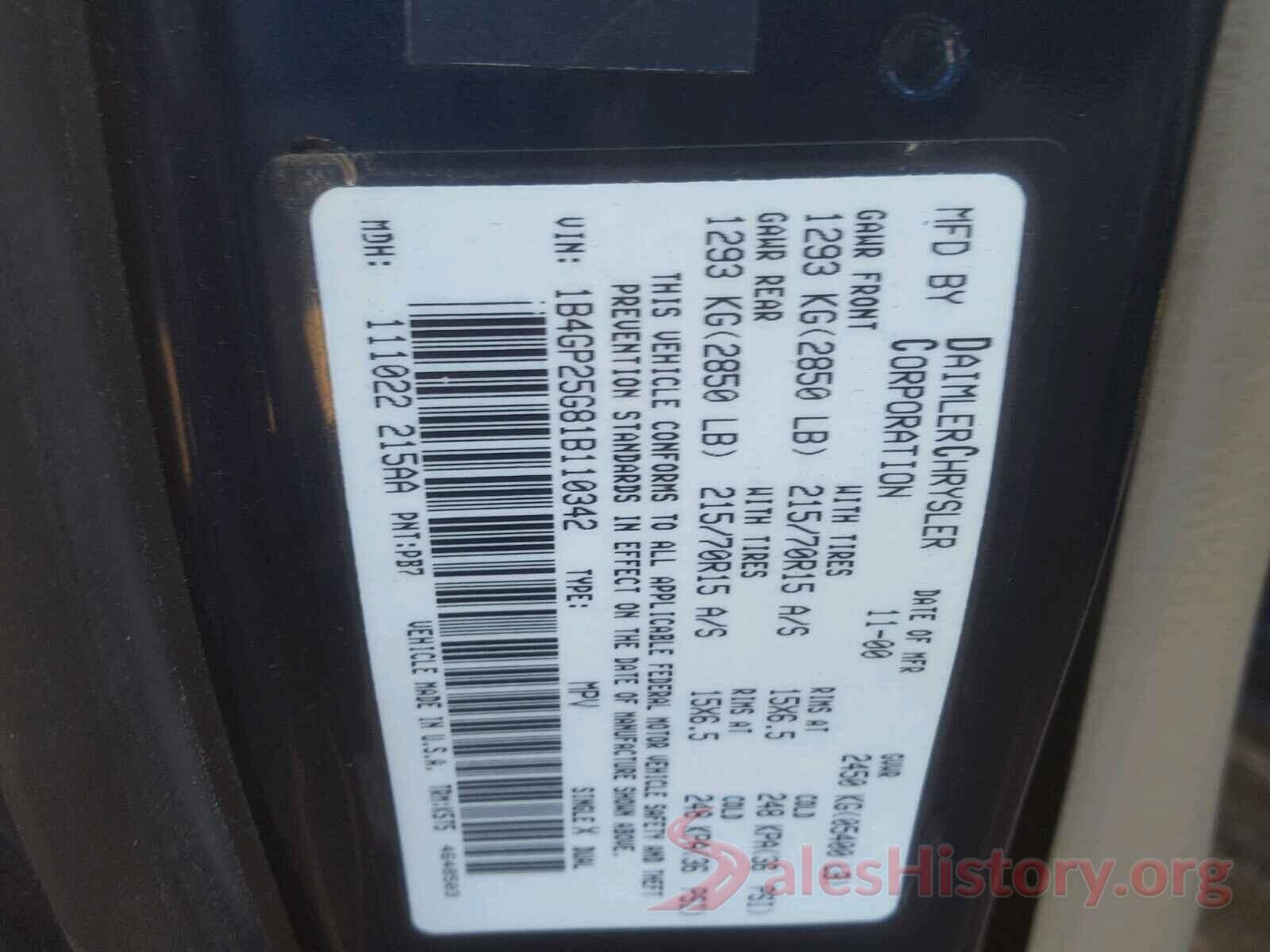 5XYPG4A3XJG387727 2001 DODGE CARAVAN