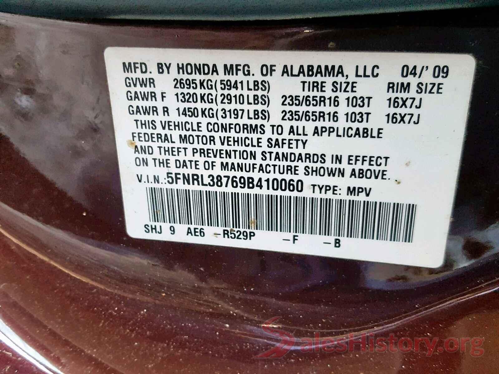 1C4NJDEBXHD153526 2009 HONDA ODYSSEY EX