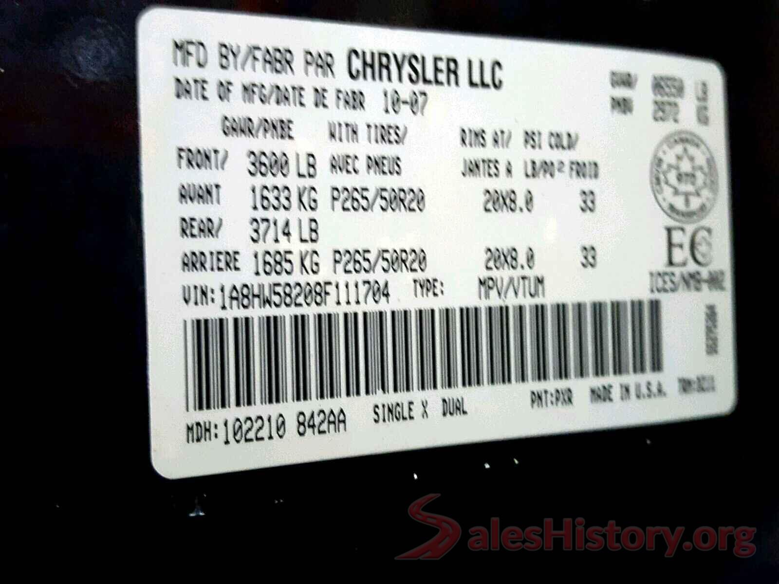 2FMHK6C82KBA16182 2008 CHRYSLER ASPEN