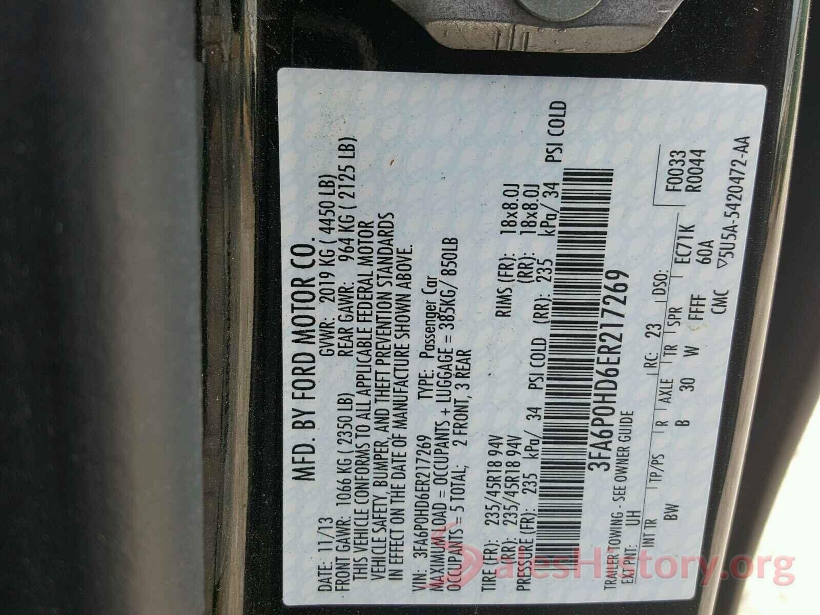 5XYPG4A35JG417815 2014 FORD FUSION