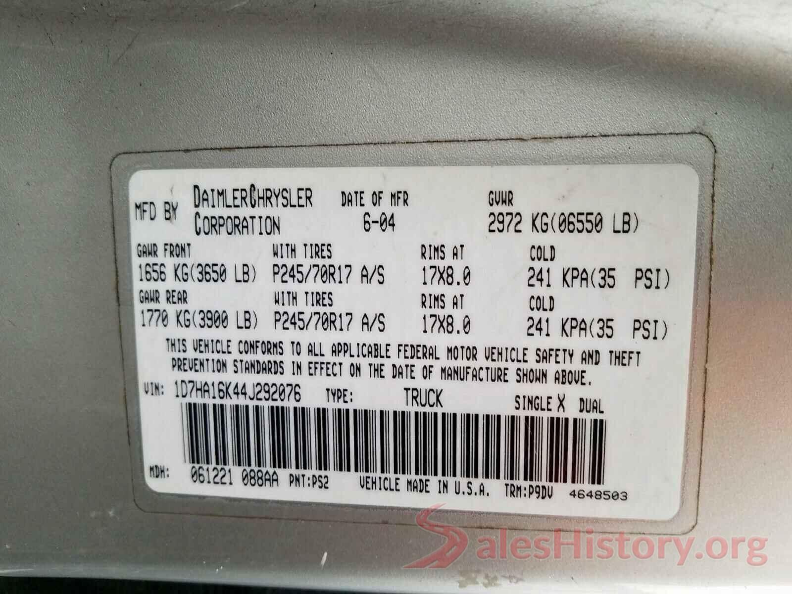 JN1BJ1CP5KW215543 2004 DODGE RAM 1500