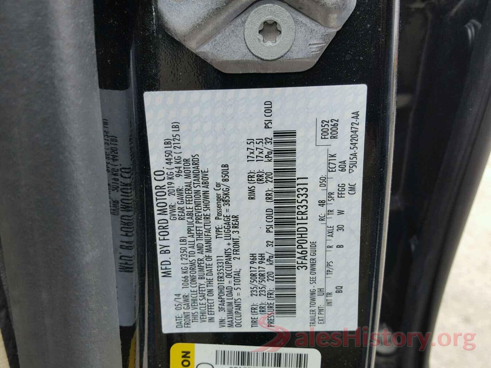 3FA6P0HD1ER353311 2014 FORD FUSION