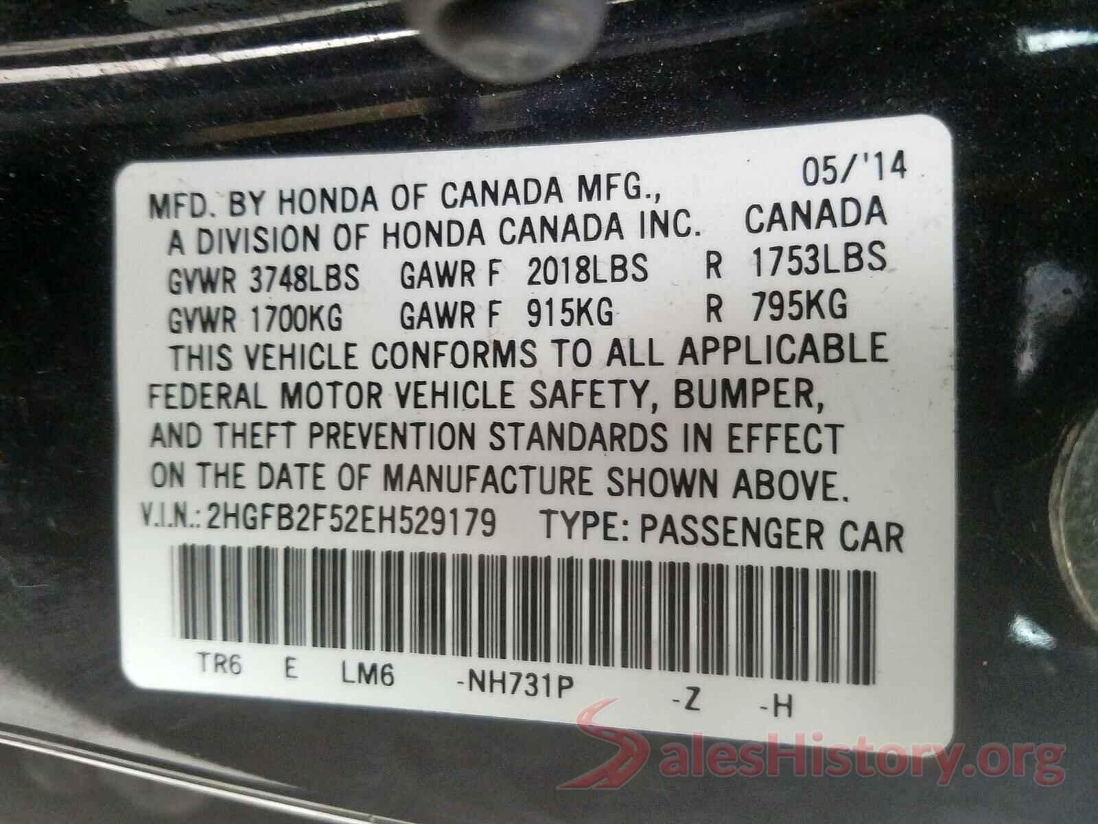 KM8SN4HF5JU289554 2014 HONDA CIVIC