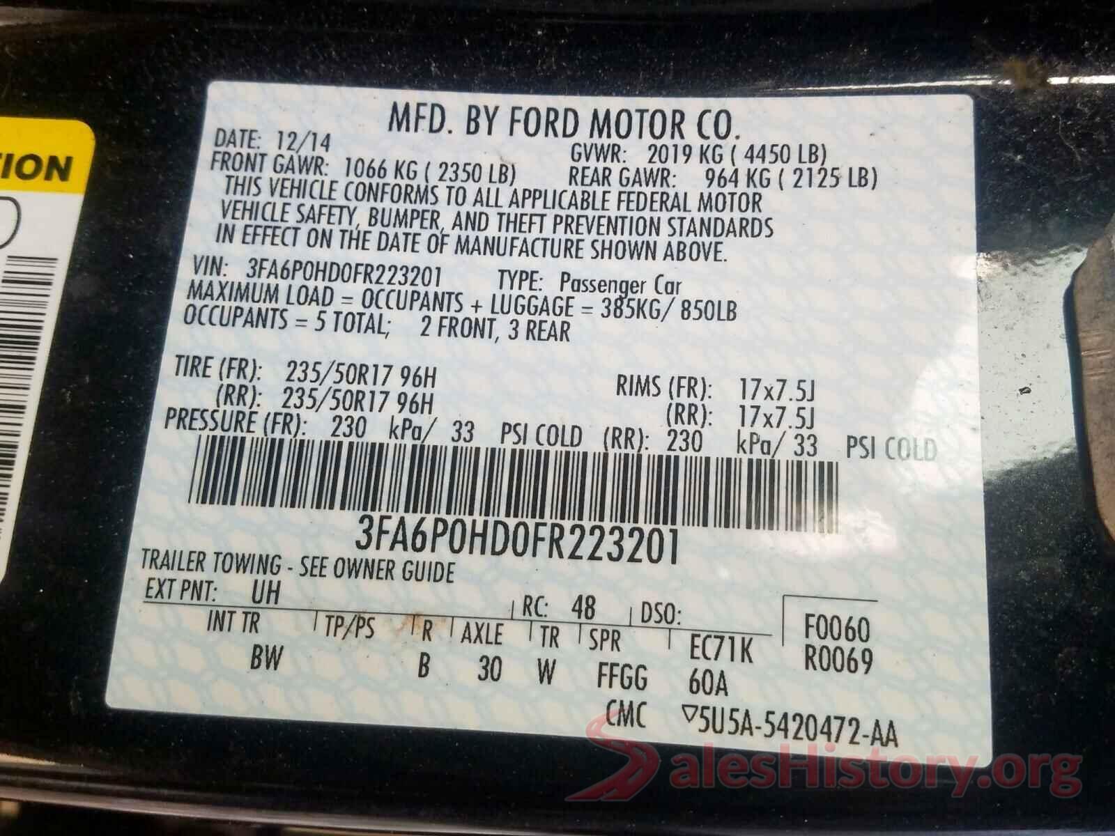 KMHD84LF4JU452461 2015 FORD FUSION