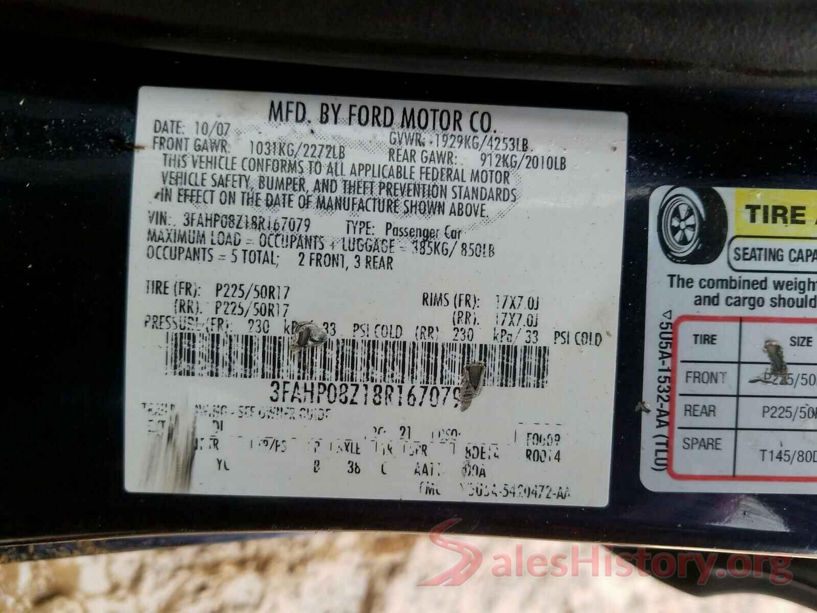 3N1AB7AP7GY292154 2008 FORD FUSION