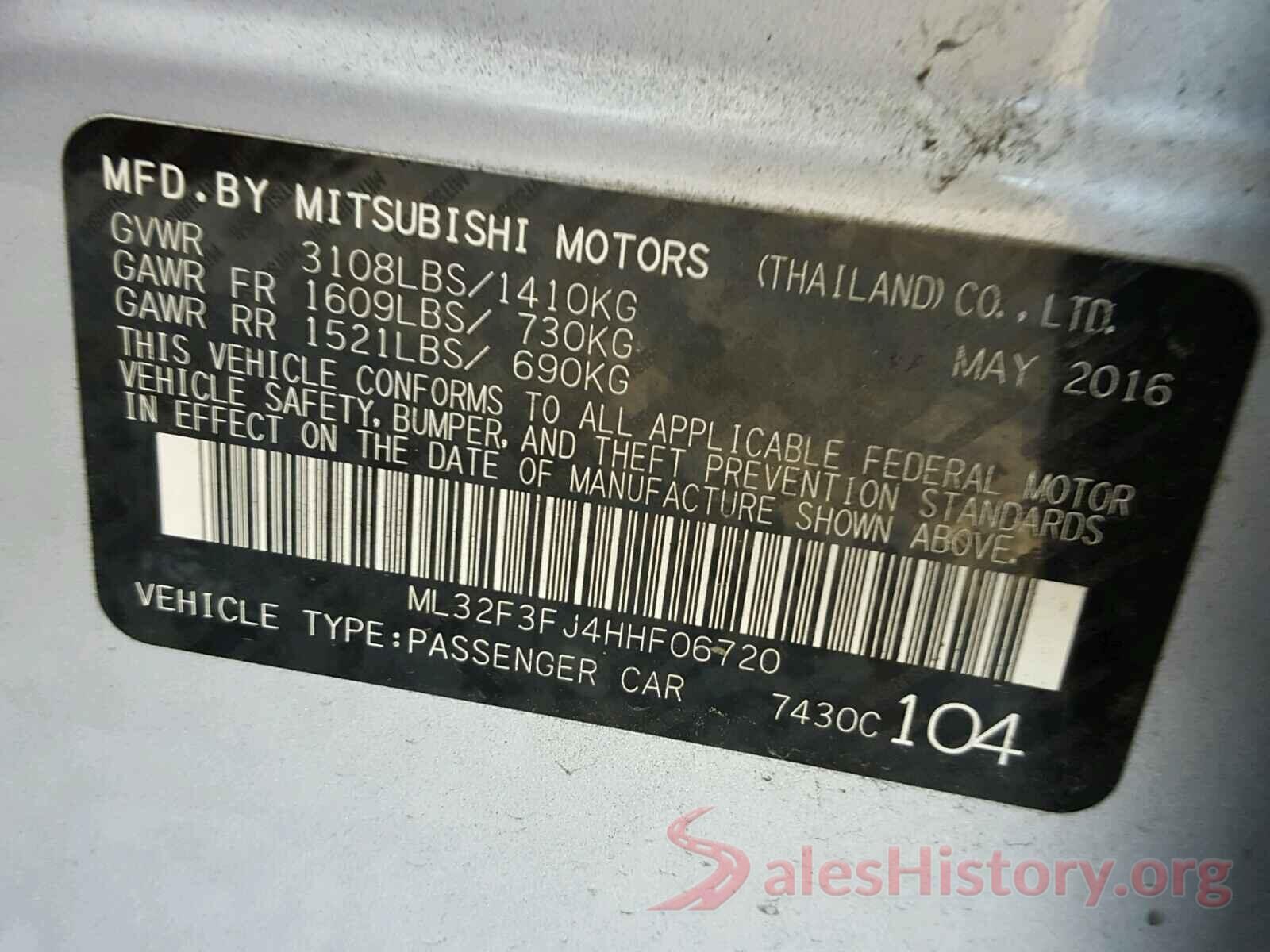 2T3M6RFV1MW005491 2017 MITSUBISHI MIRAGE