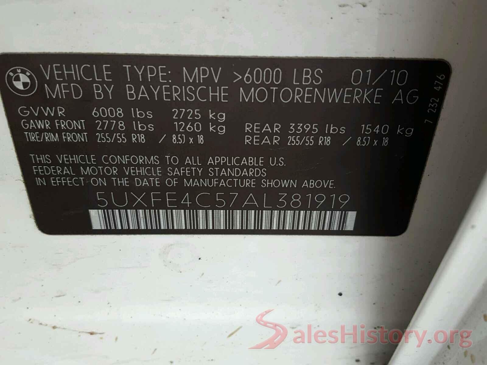 3GNAXHEV9KS521160 2010 BMW X5