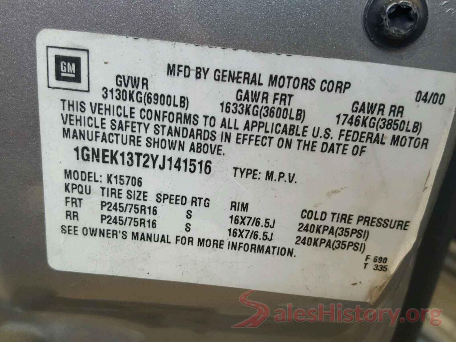 19XFC2F57GE031330 2000 CHEVROLET TAHOE