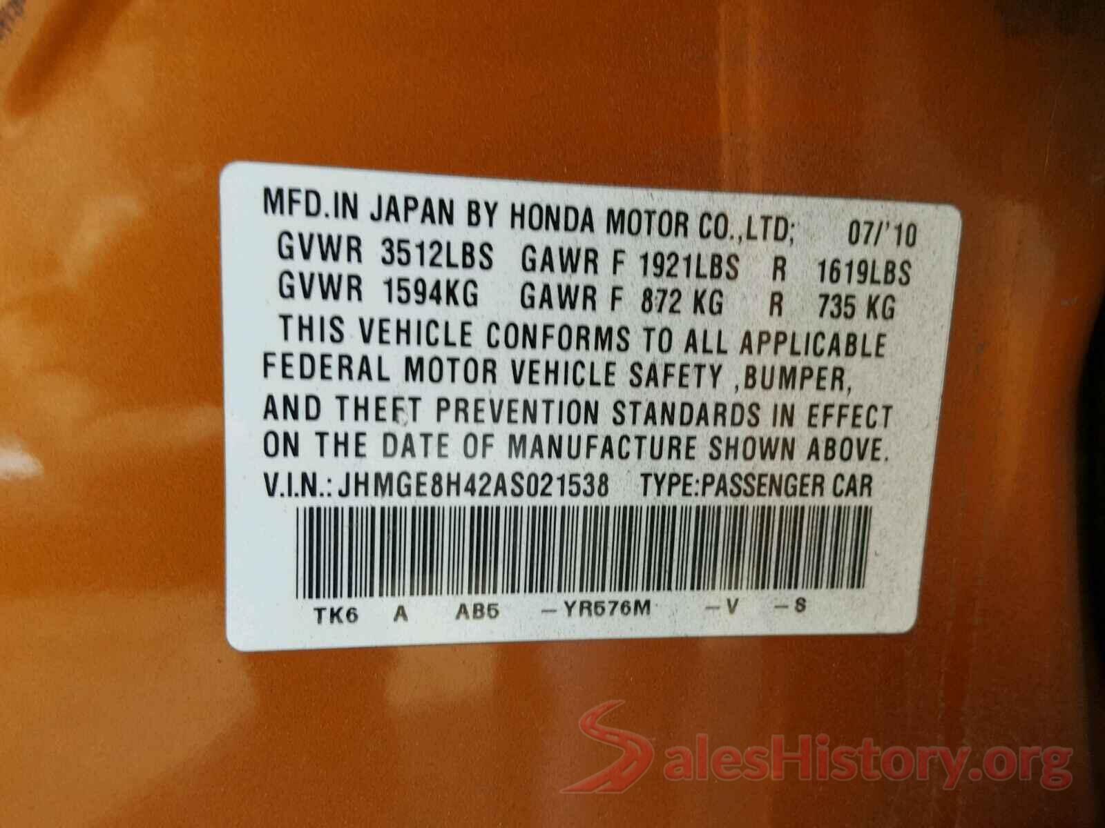 ML32F3FJ1LHF08160 2010 HONDA FIT