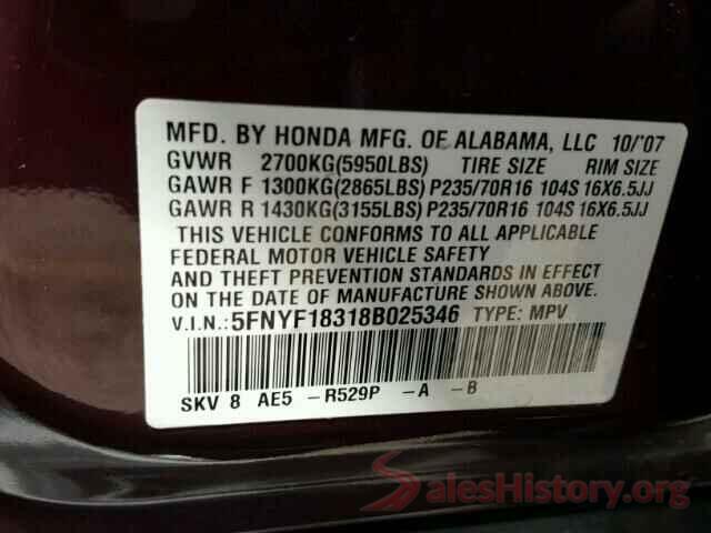 JTMRJREV0GD053992 2008 HONDA PILOT