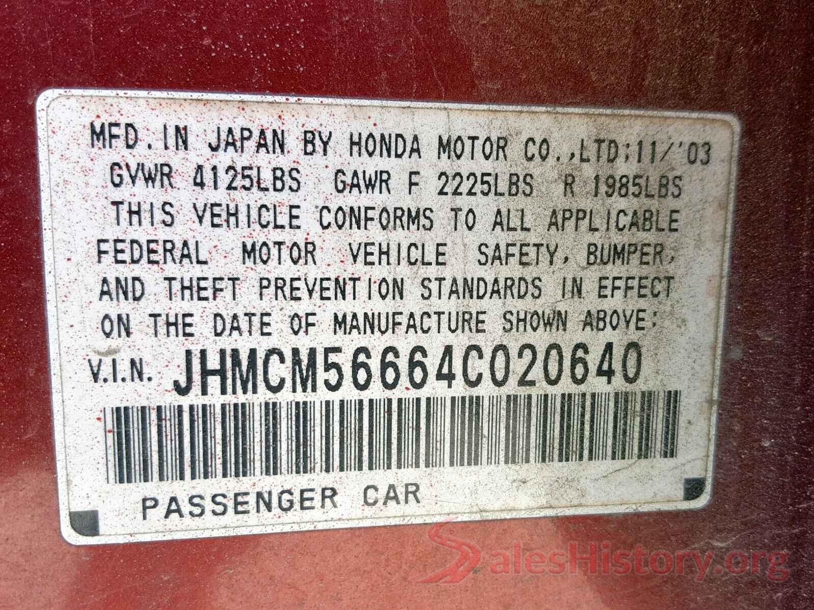 KMHC65LC2JU066294 2004 HONDA ACCORD EX