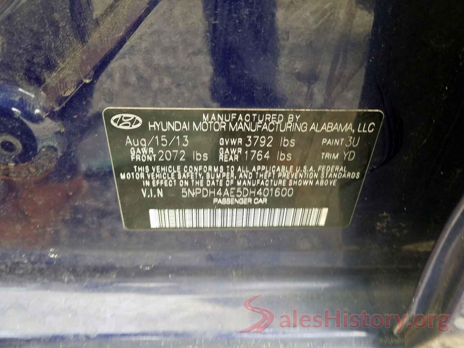 5XXGT4L35KG351474 2013 HYUNDAI ELANTRA