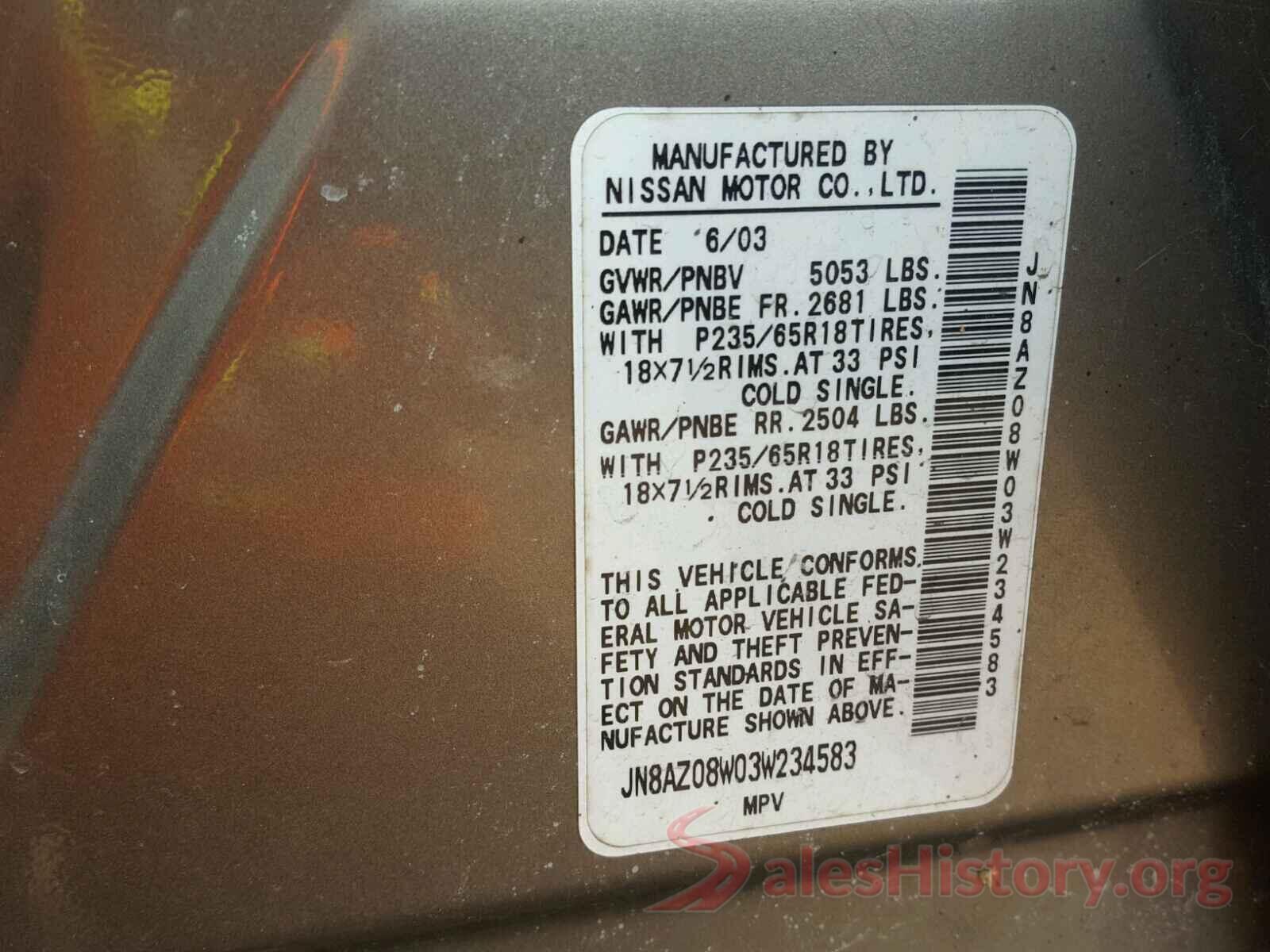 3N1CN7AP9KL873077 2003 NISSAN MURANO