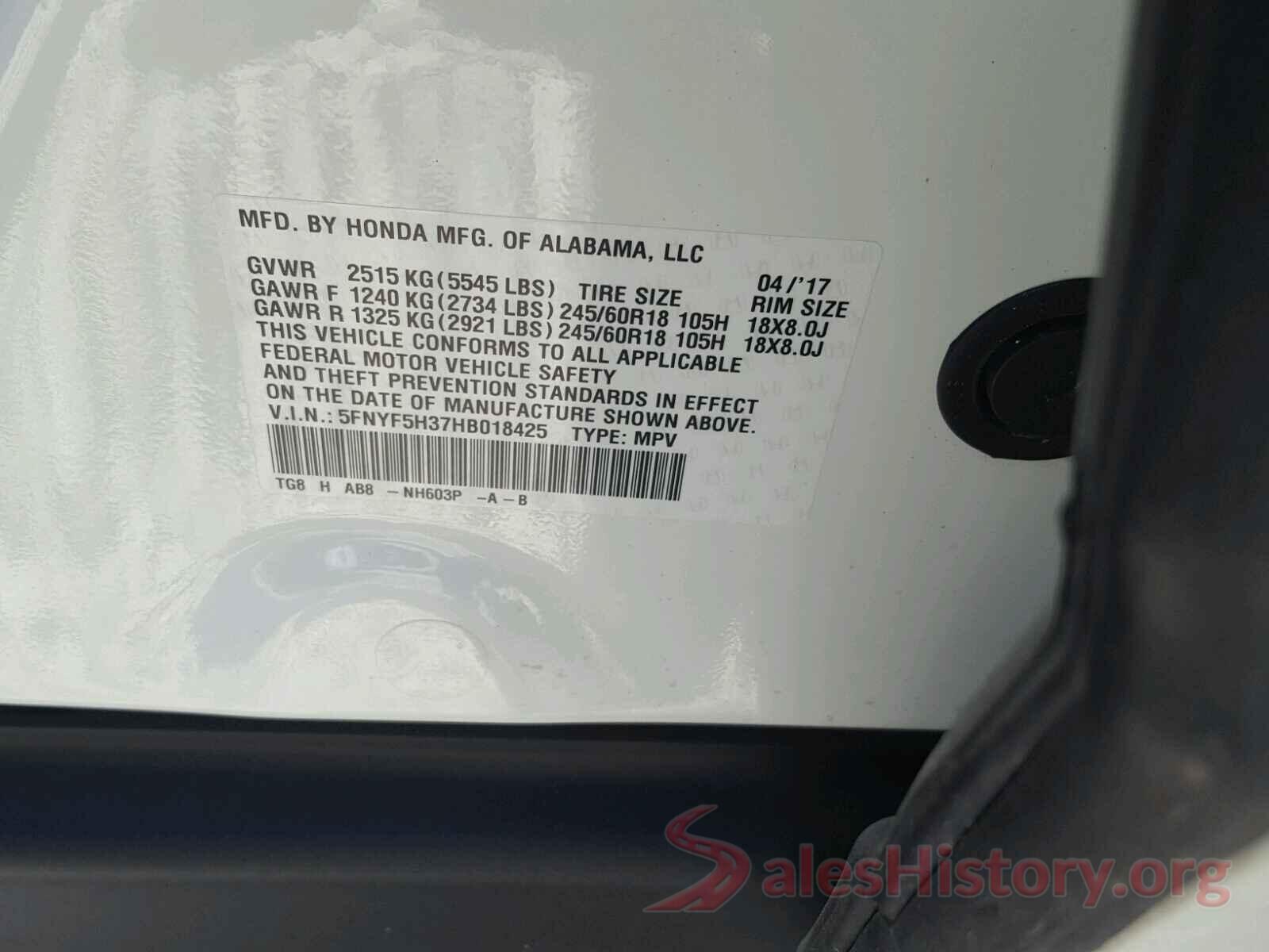 4T1B11HK4KU784336 2017 HONDA PILOT