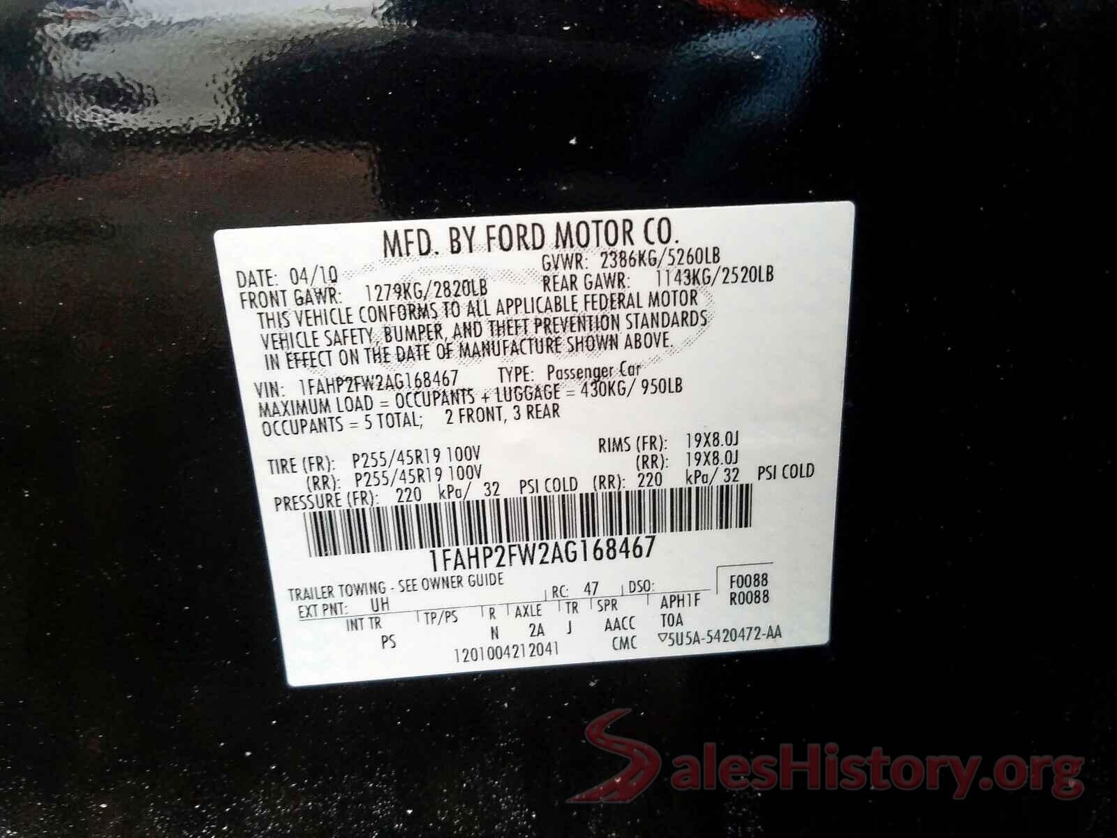 W1N4M4GB1LW050226 2010 FORD TAURUS