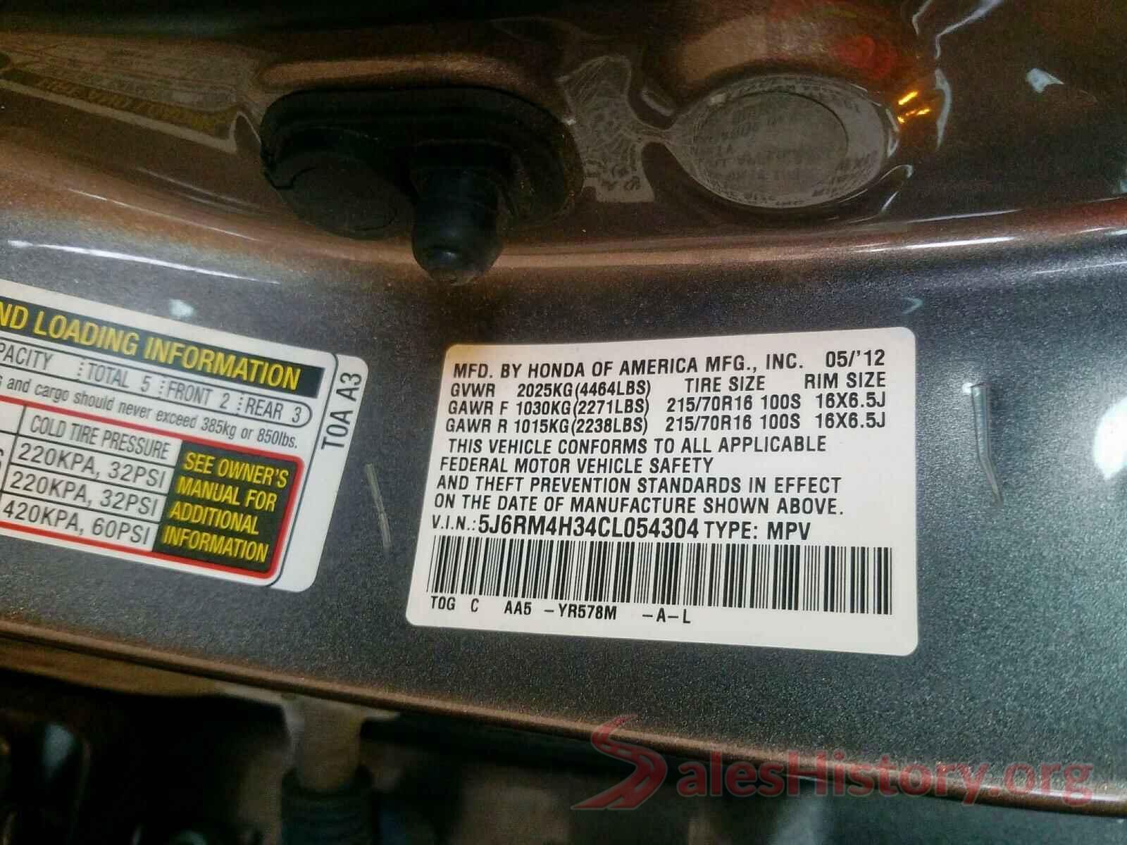 5XXGT4L36HG164589 2012 HONDA CR-V LX