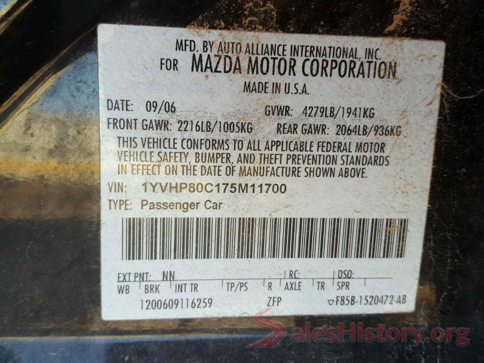 JA4AP3AU1LU029341 2007 MAZDA 6