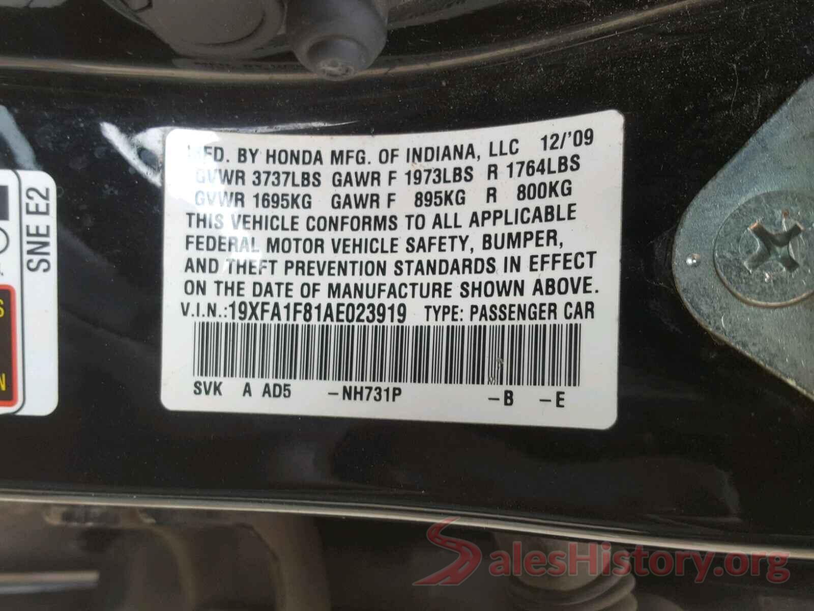 2HGFC2F84GH505962 2010 HONDA CIVIC