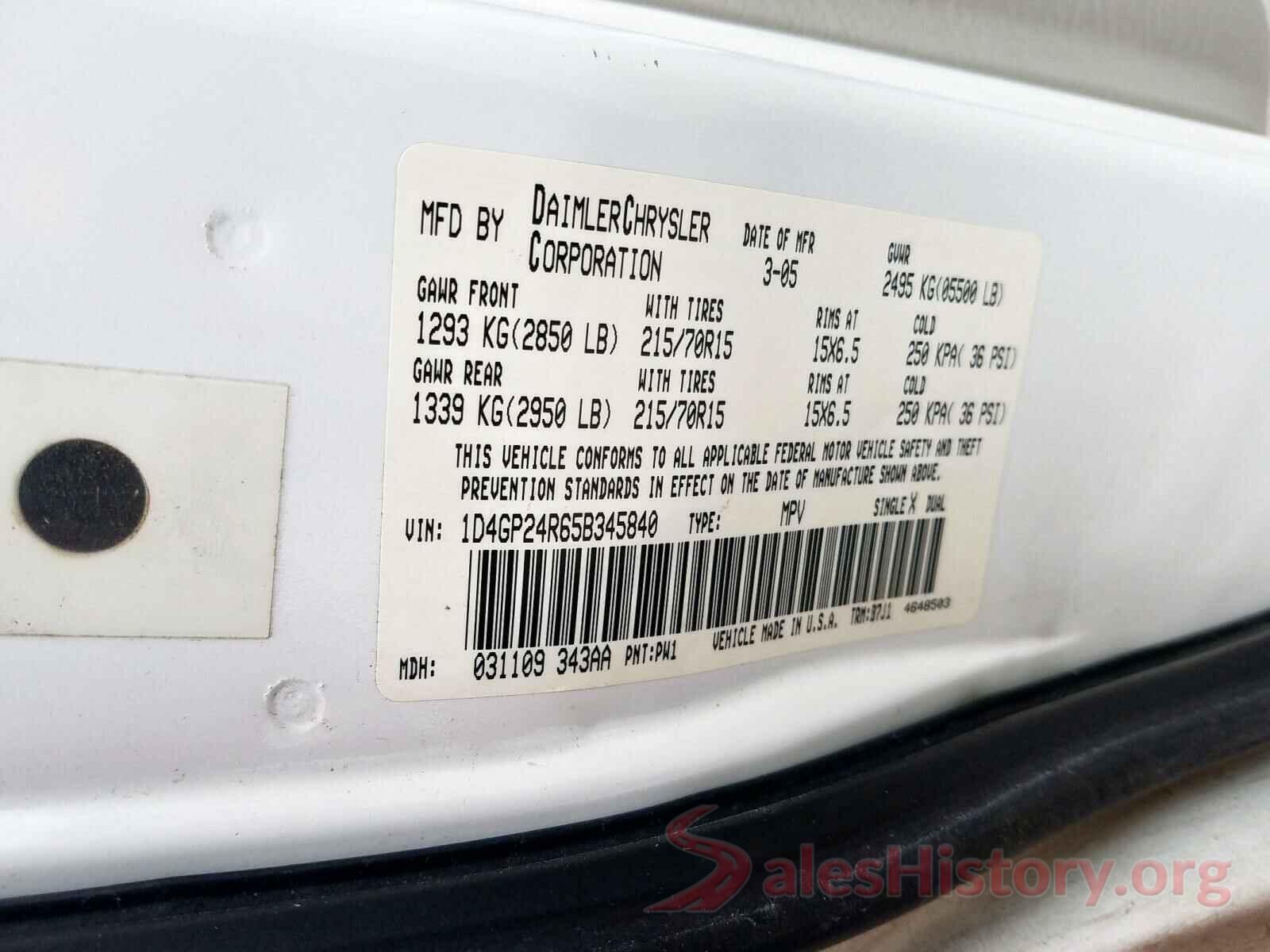 5XYPH4A52KG608883 2005 DODGE CARAVAN