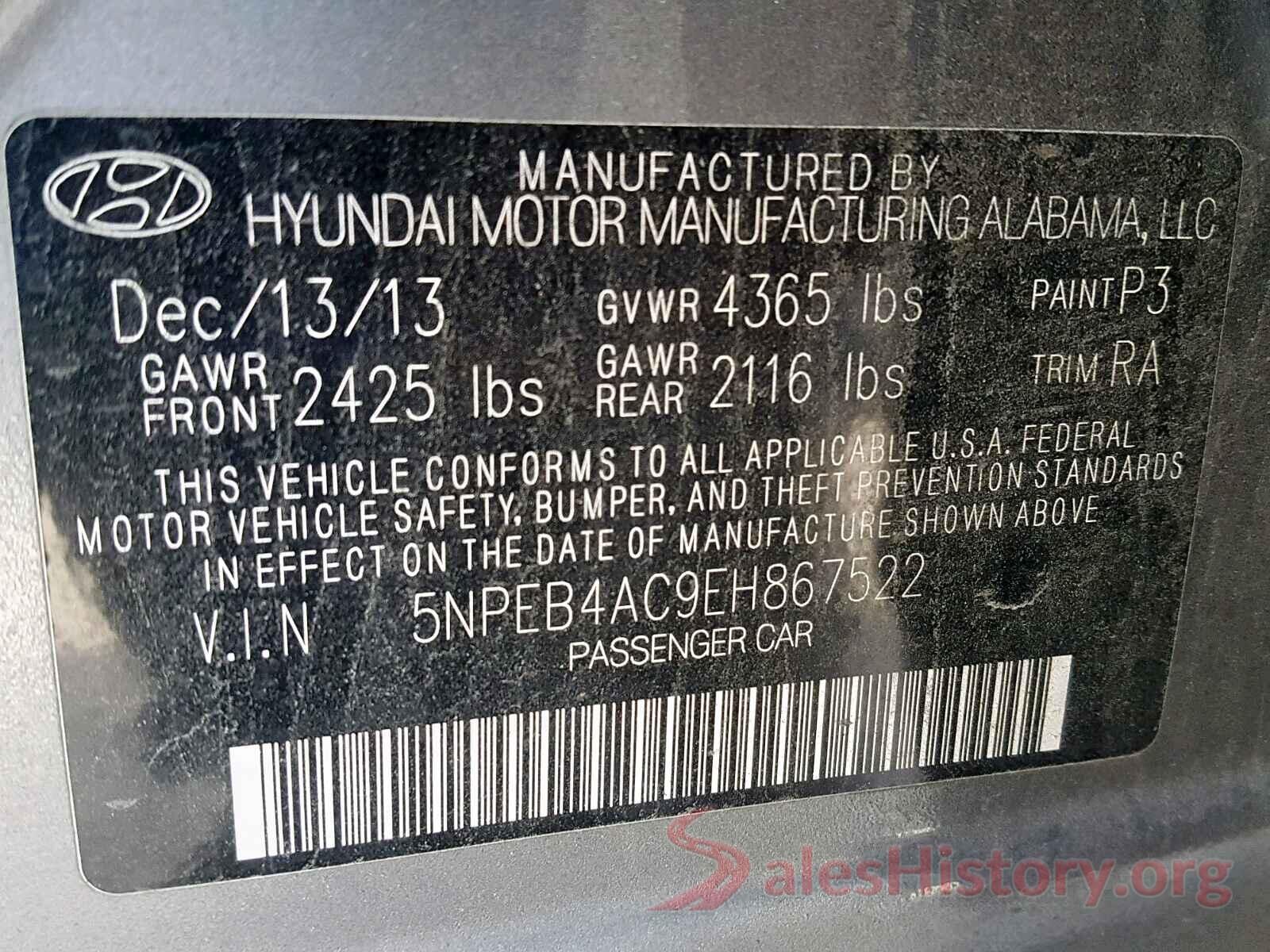 5XXGT4L36LG413949 2014 HYUNDAI SONATA