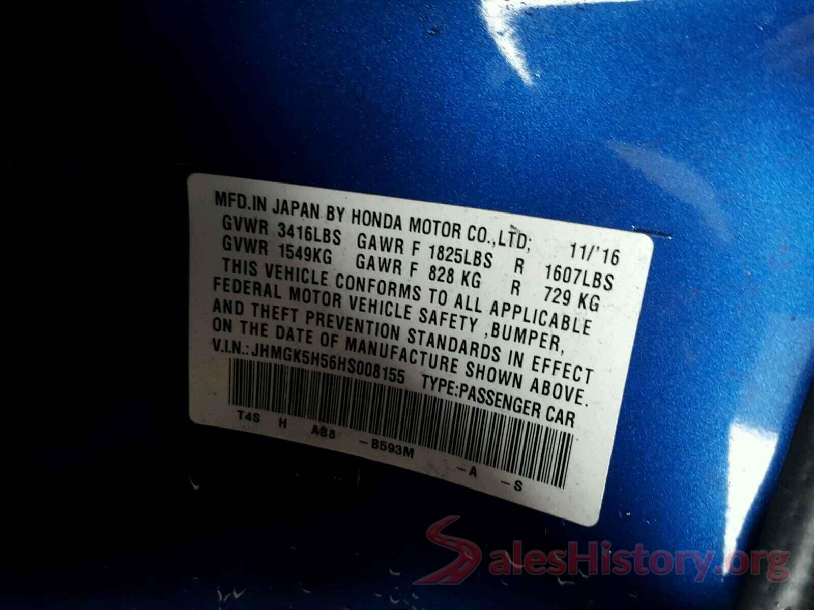 SALYB2RX3JA705811 2017 HONDA FIT