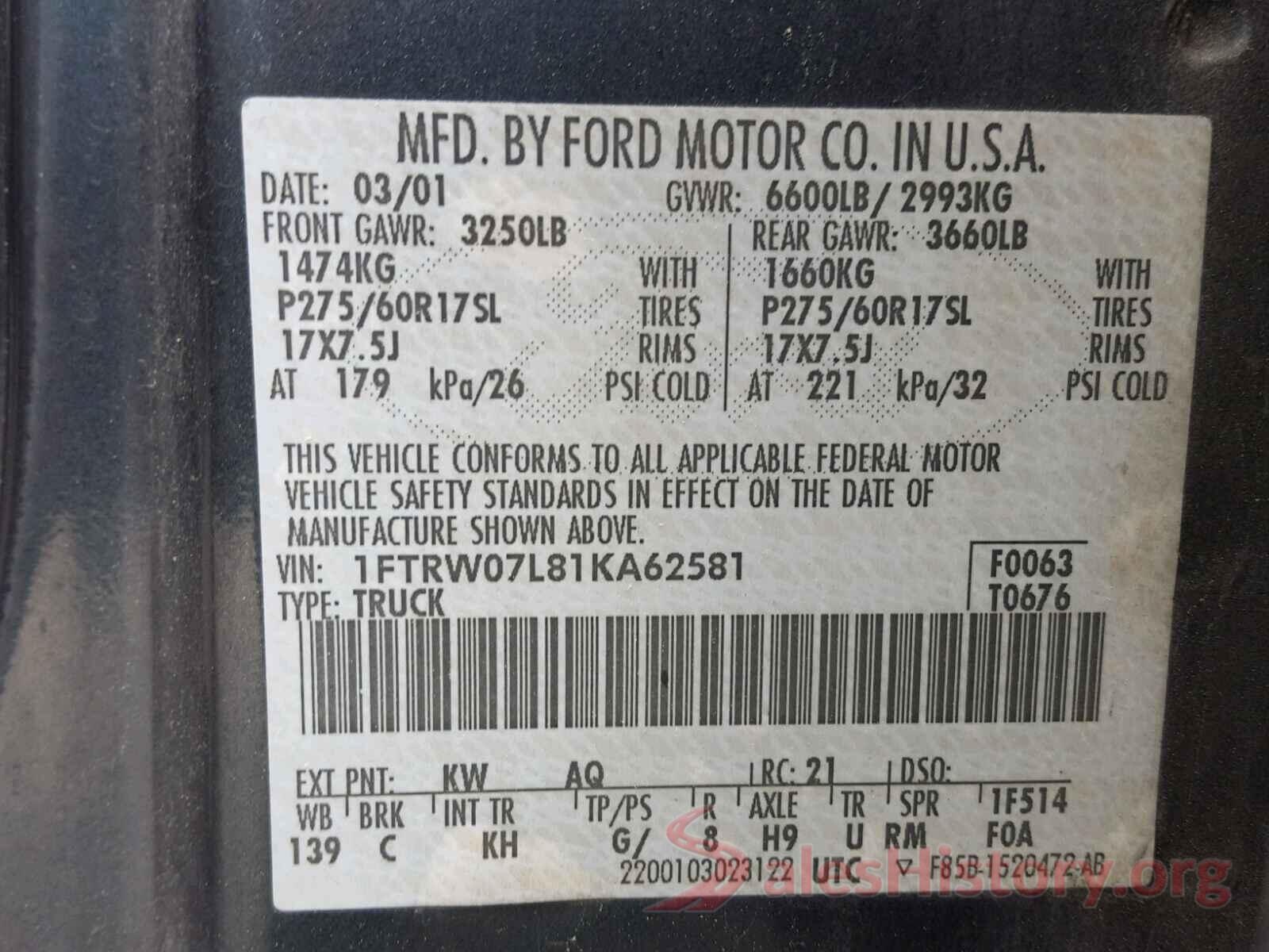 5XXGV4L21JG206903 2001 FORD F150