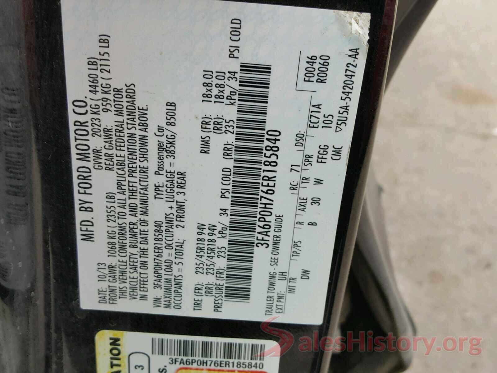 5XXGT4L32JG203569 2014 FORD FUSION