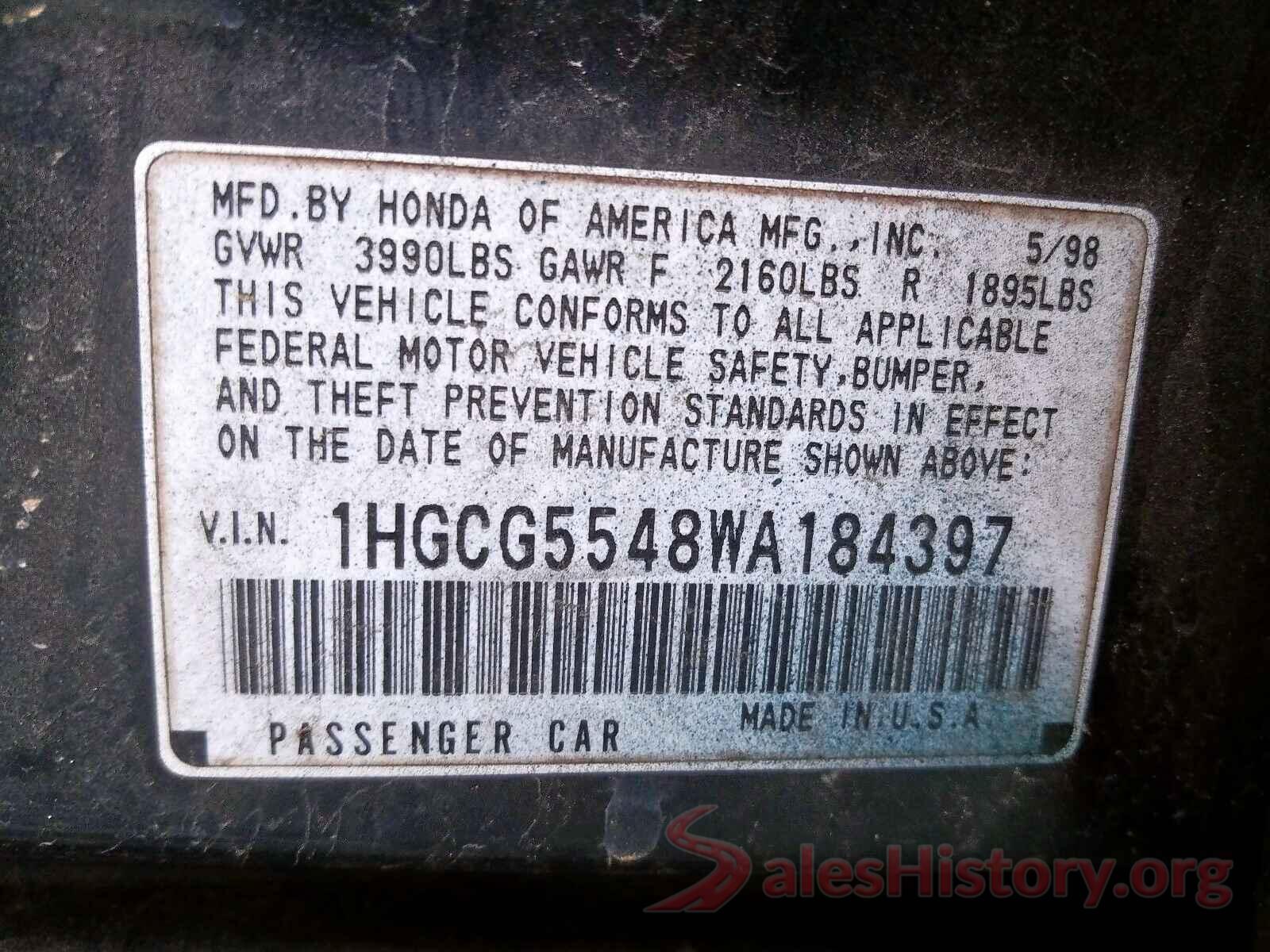 KMHD74LF5JU523394 1998 HONDA ACCORD