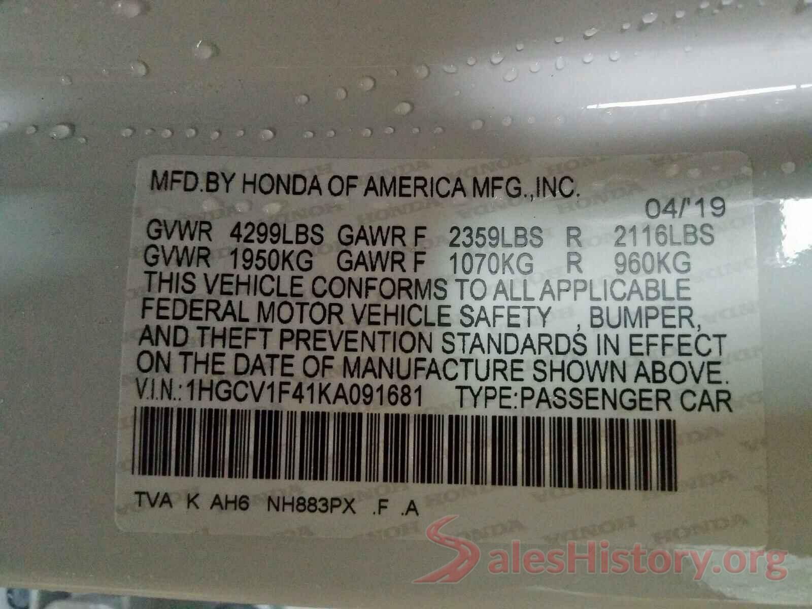 5NPE34AF5GH322363 2019 HONDA ACCORD