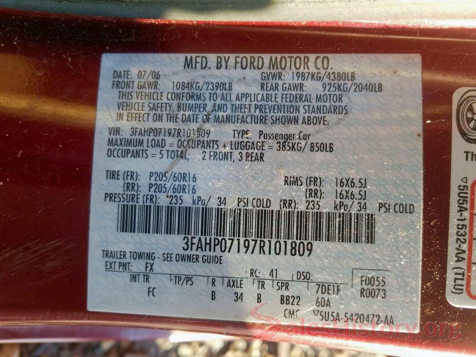 1N4AL3AP0GN383448 2007 FORD FUSION