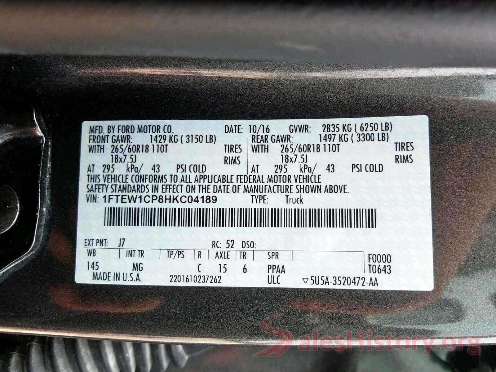 1HGCR2F94HA062271 2017 FORD F150 SUPER