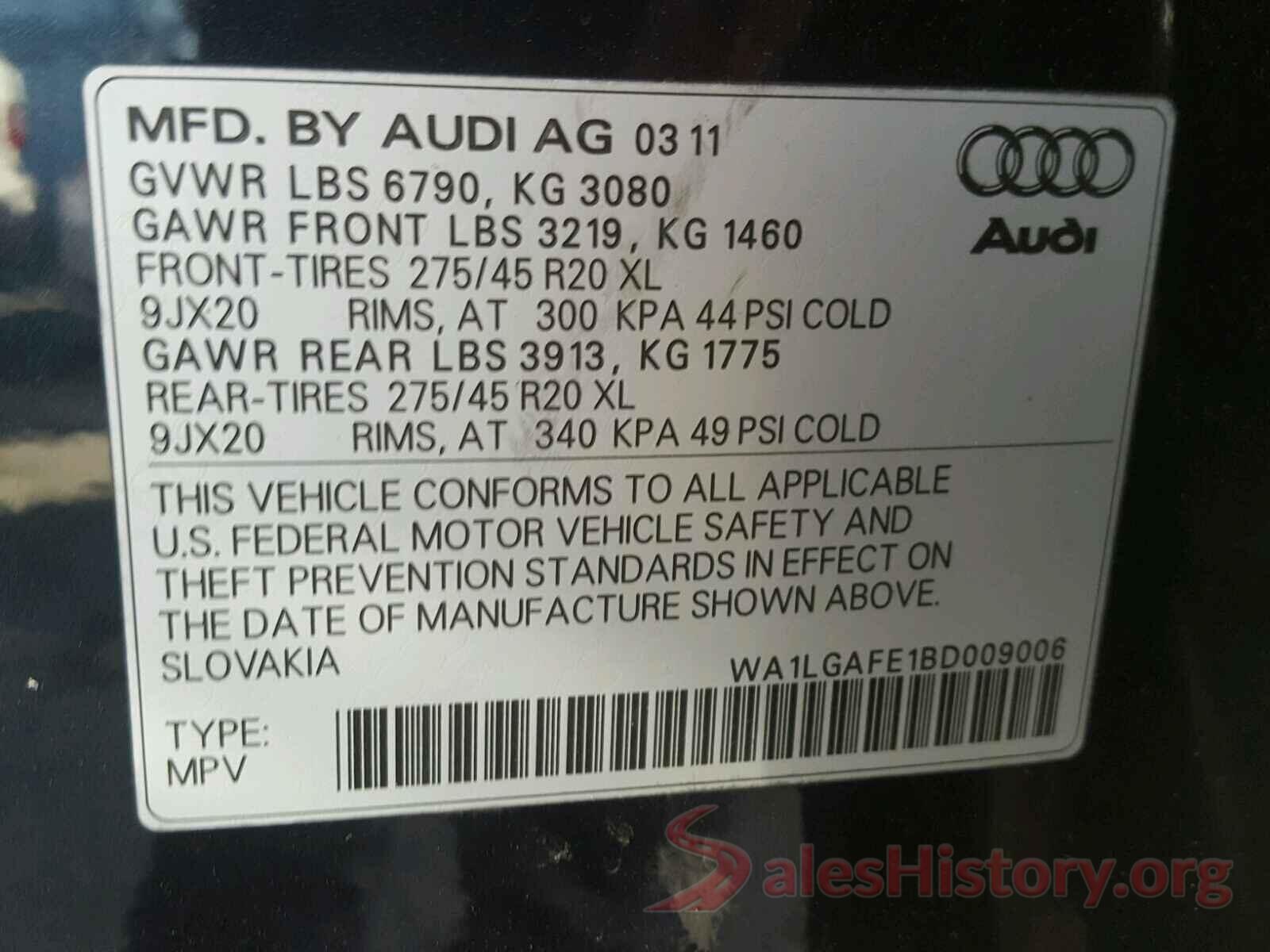 1C4RJFLG6JC314669 2011 AUDI Q7