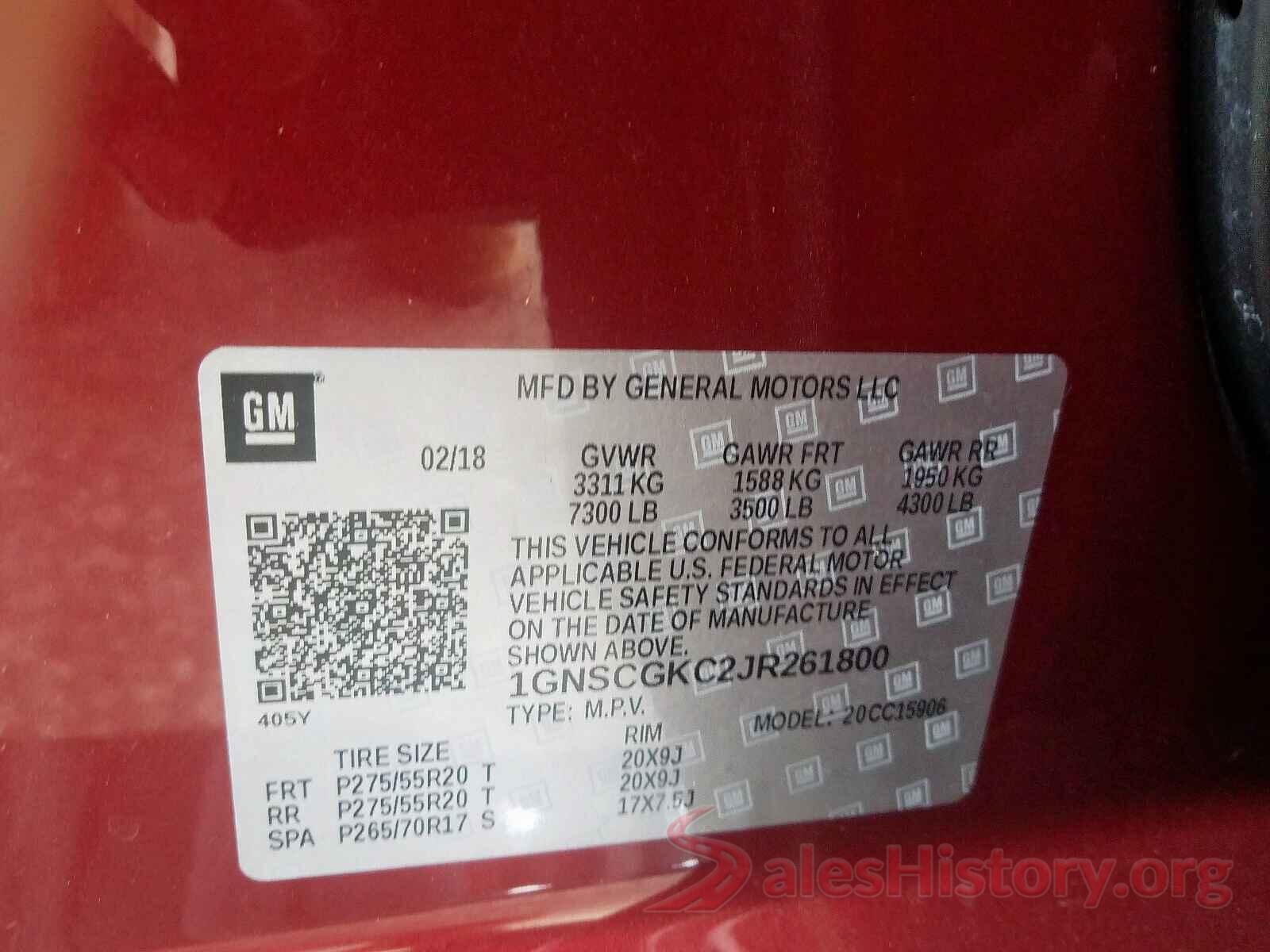 3VV2B7AX7KM062326 2018 CHEVROLET SUBURBAN