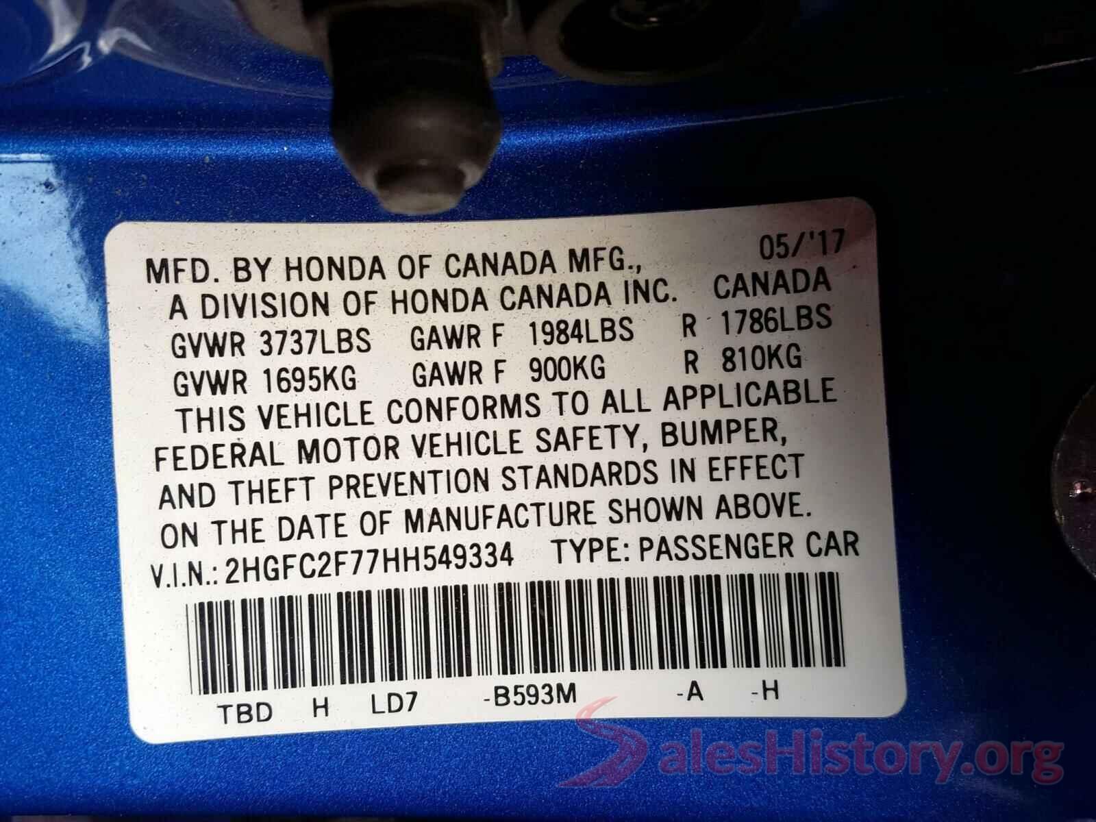 5XXGT4L30HG143897 2017 HONDA CIVIC