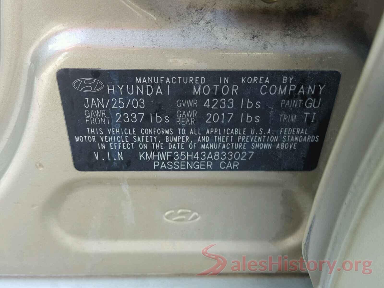 5XXGT4L37JG211196 2003 HYUNDAI SONATA