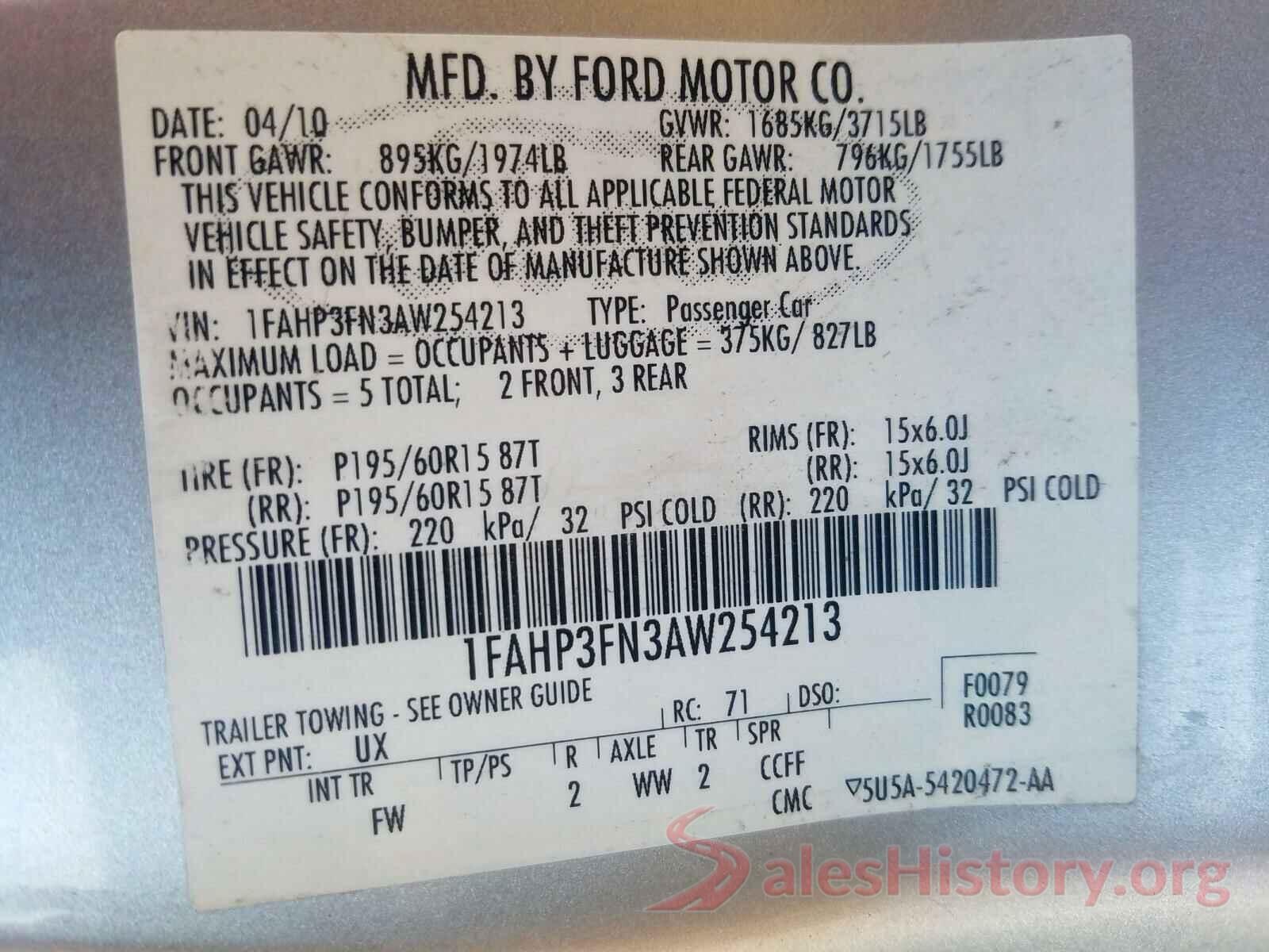 1C6HJTAG3LL126523 2010 FORD FOCUS