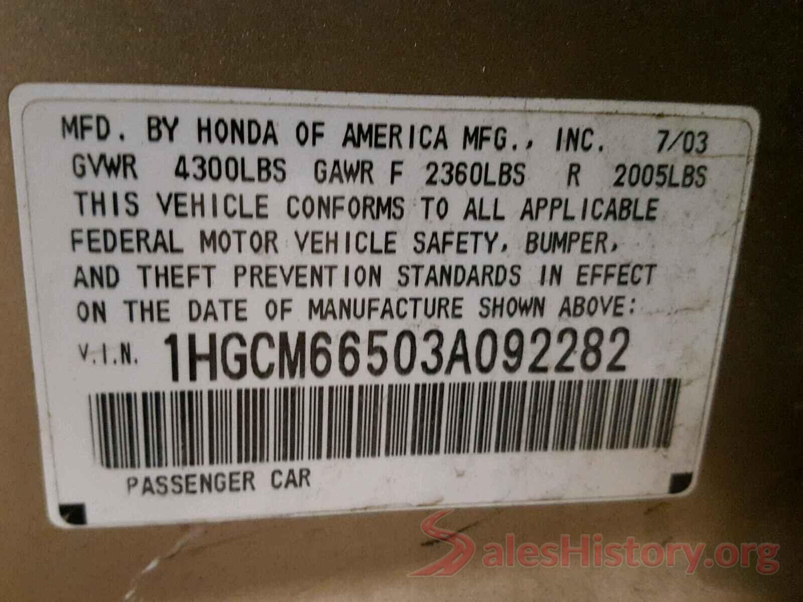 5XXGT4L36JG214994 2003 HONDA ACCORD