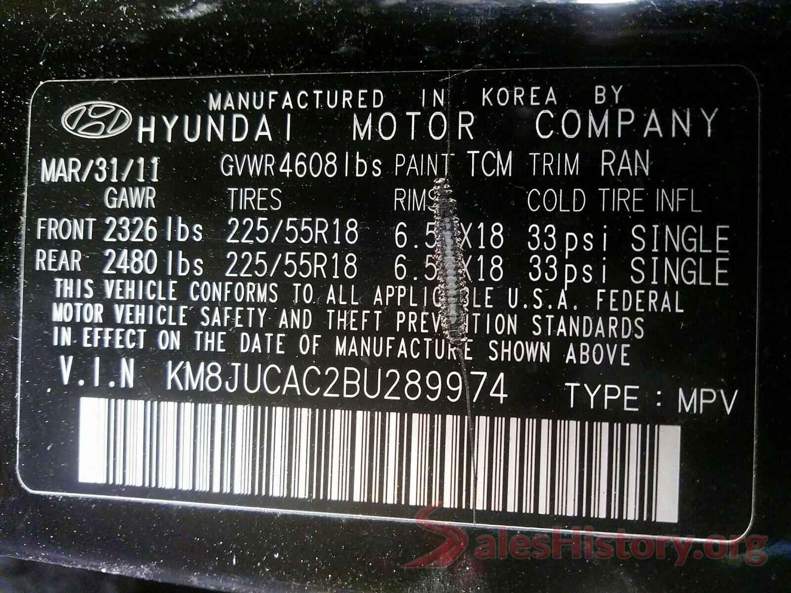 55SWF4JB2JU241110 2011 HYUNDAI TUCSON