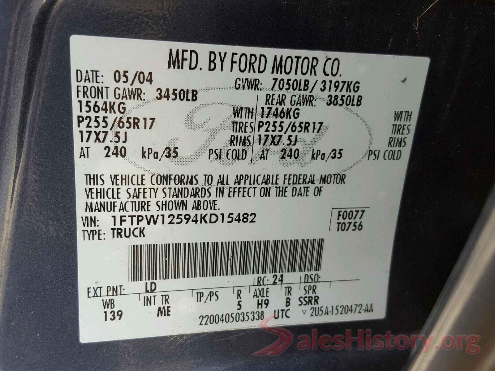 KM8J3CA40JU741530 2004 FORD F150