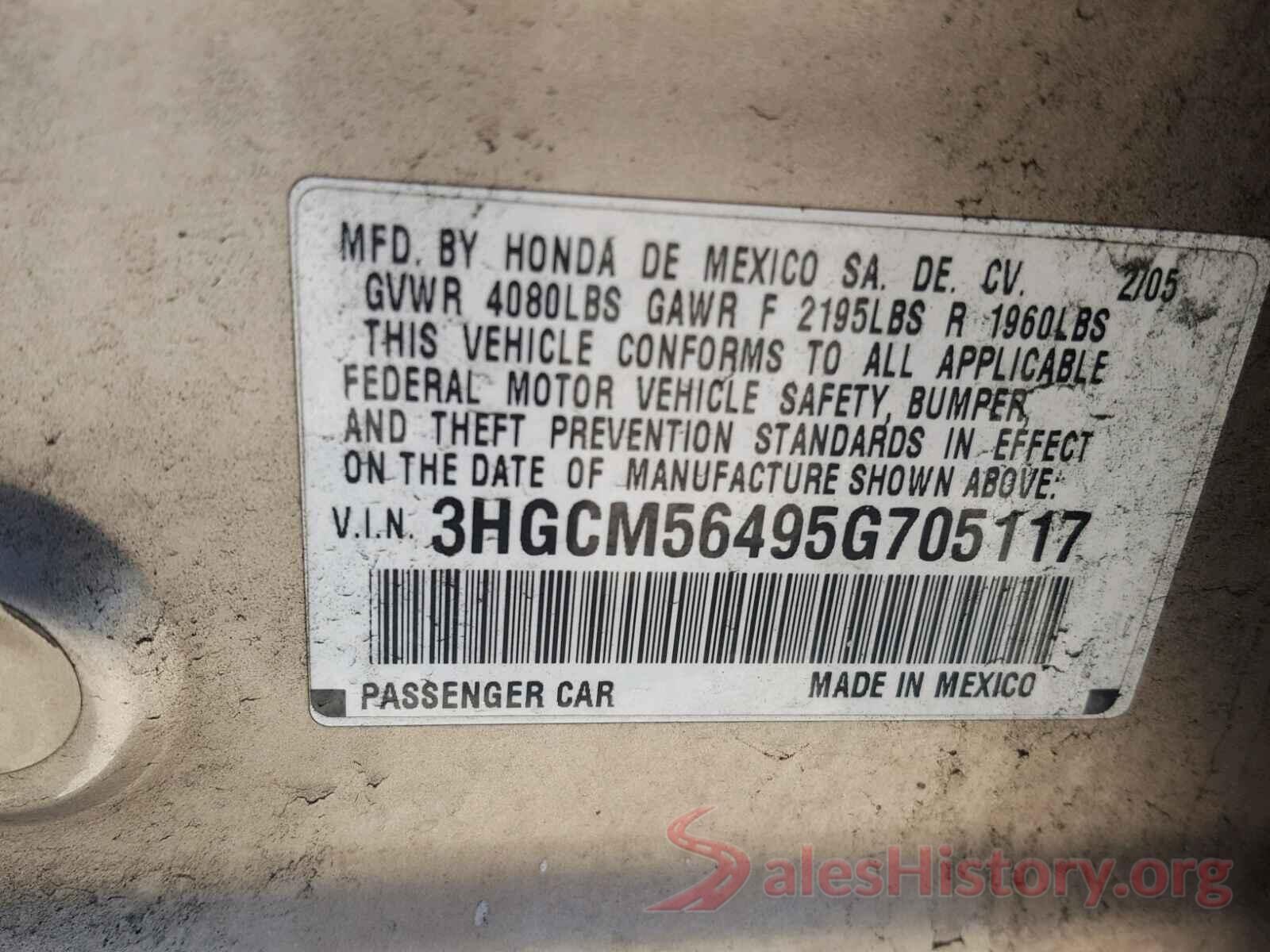 3MZBN1V73HM115963 2005 HONDA ACCORD