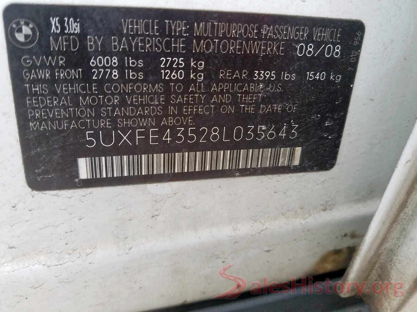 1FMCU9GX8GUA34338 2008 BMW X5