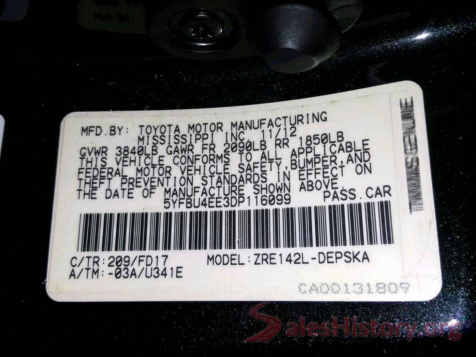 5YFBU4EE3DP116099 2013 TOYOTA COROLLA BA