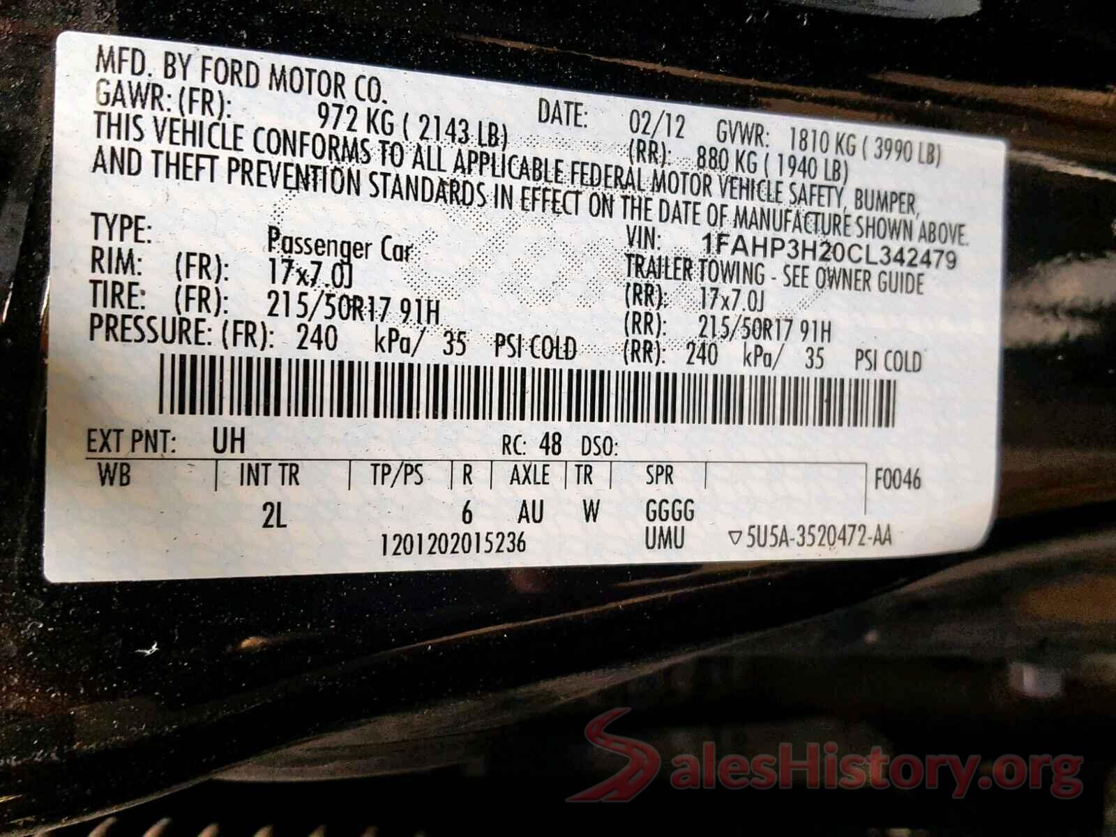 JA32U2FU0HU006368 2012 FORD FOCUS