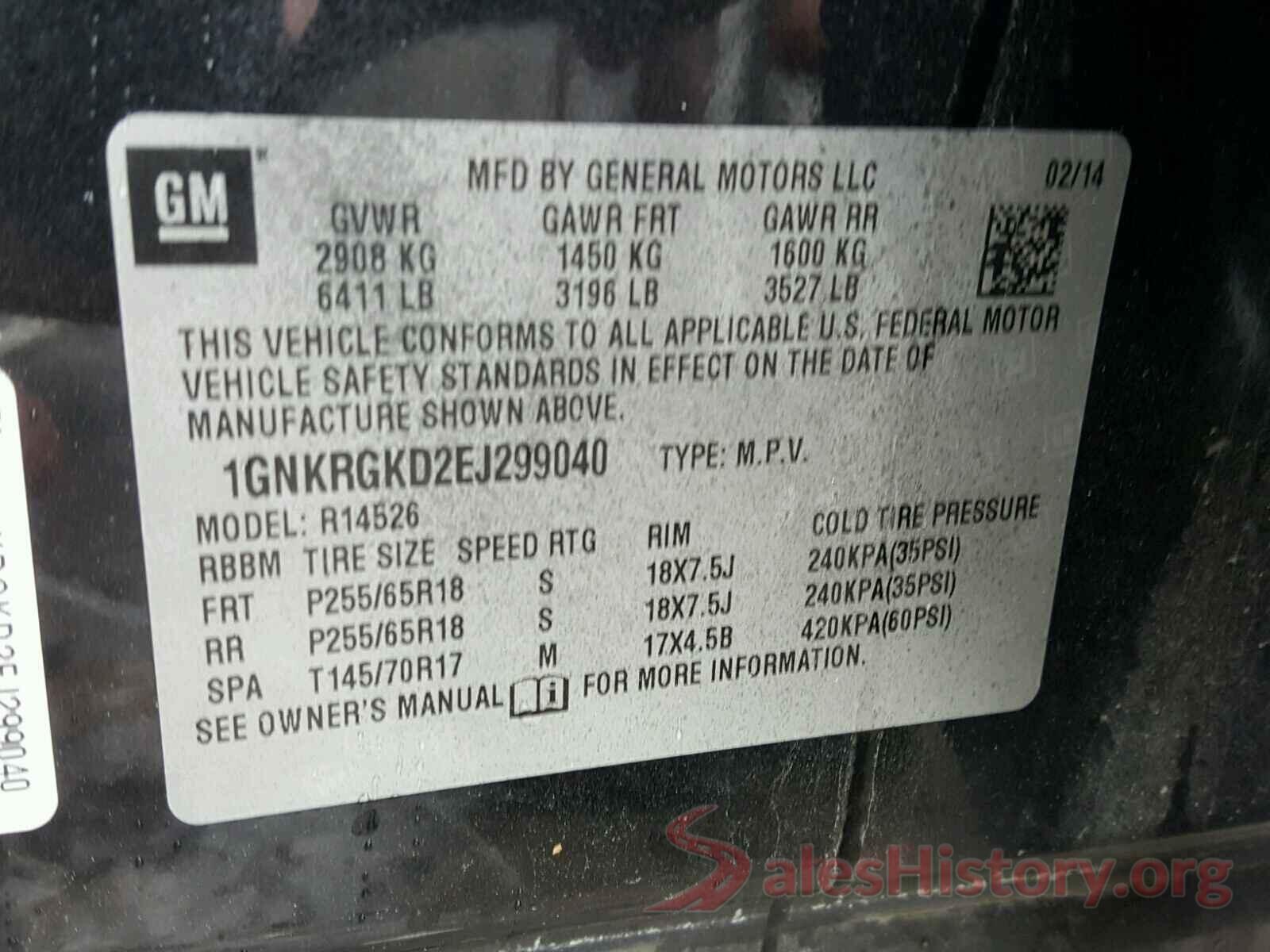 1HGCR2F10HA156299 2014 CHEVROLET TRAVERSE