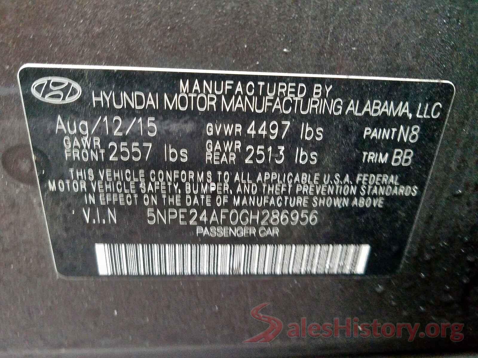 JTMBFREV5HJ112833 2016 HYUNDAI SONATA