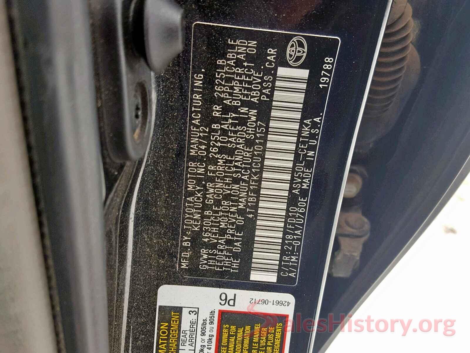 4T1BF1FK1CU101157 2012 TOYOTA CAMRY BASE