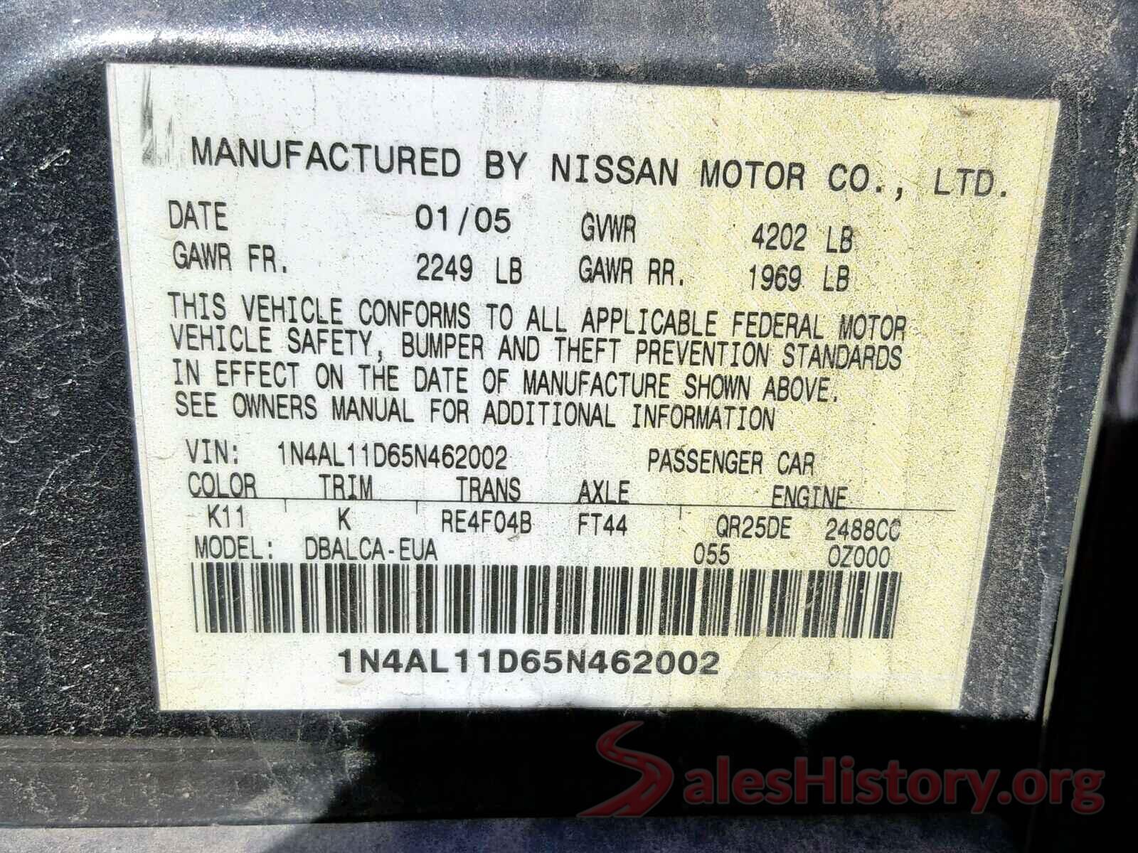 2T1BURHEXKC198337 2005 NISSAN ALTIMA S