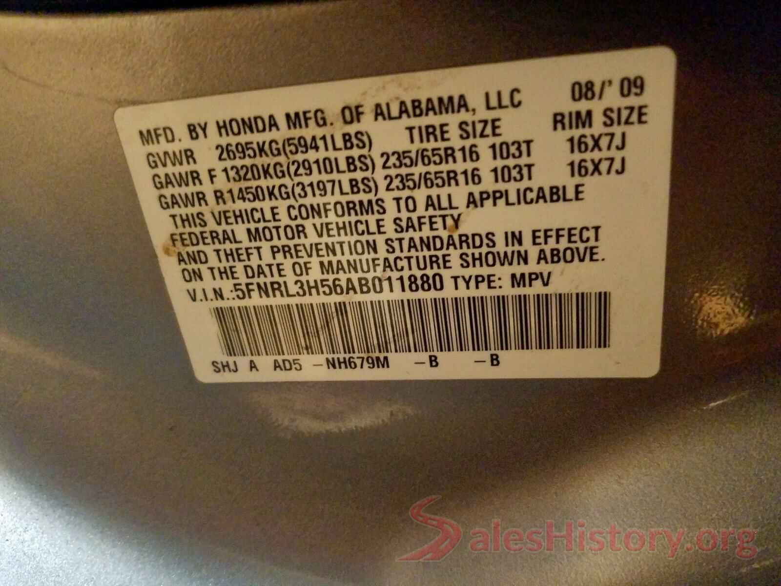 1C4RJEAG6HC928077 2010 HONDA ODYSSEY