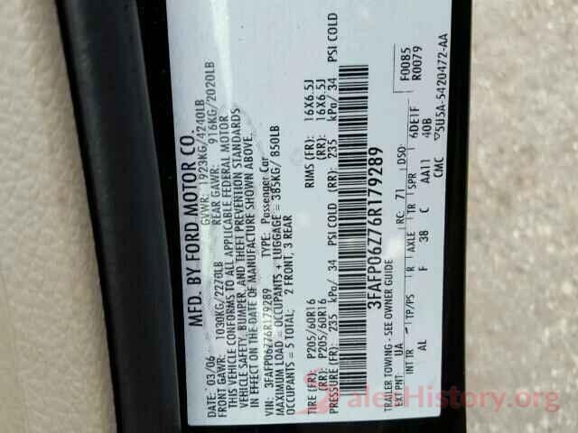 5FNRL5H61GB130207 2006 FORD FUSION