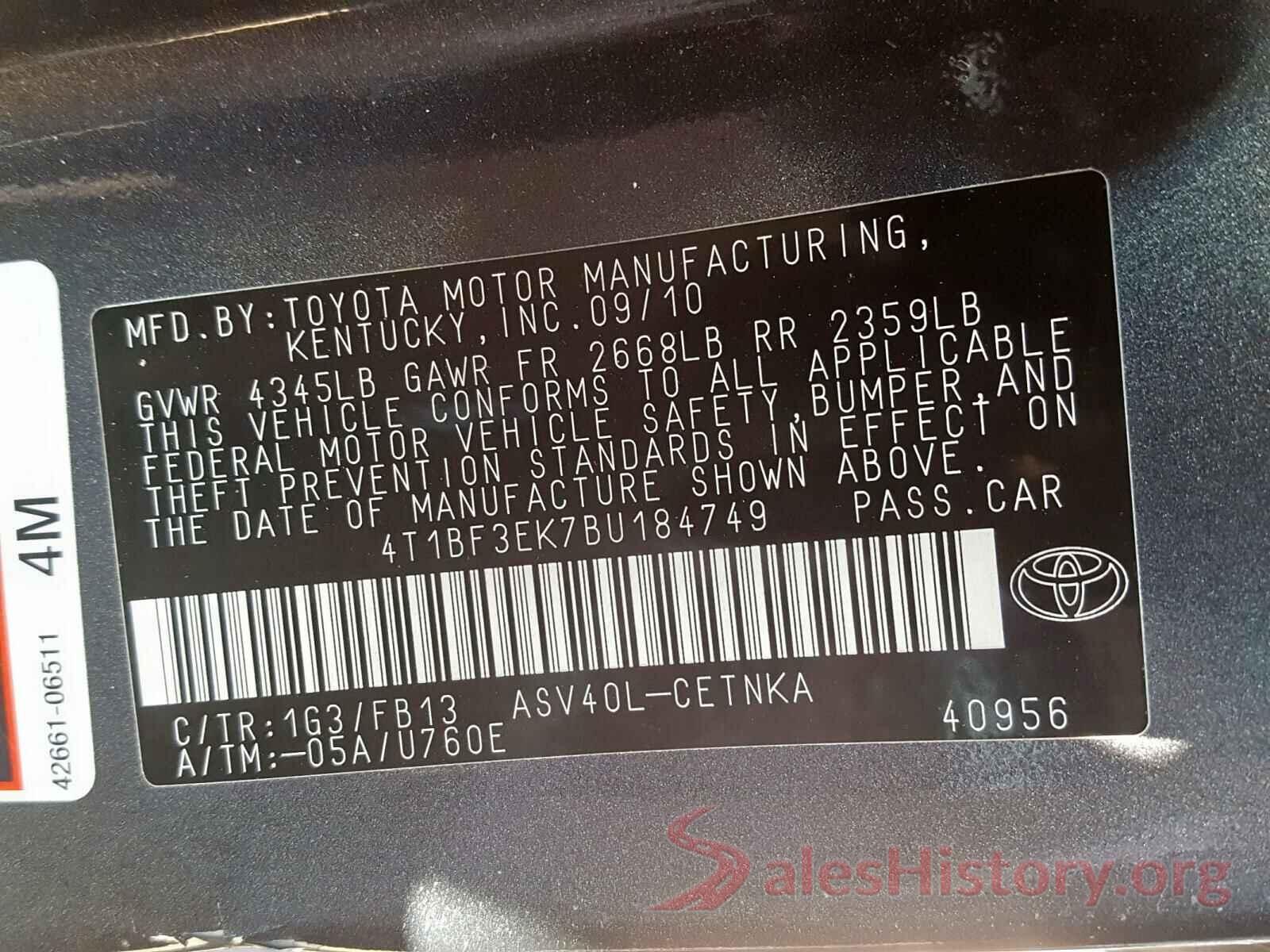 4T1BF1FK4HU721072 2011 TOYOTA CAMRY